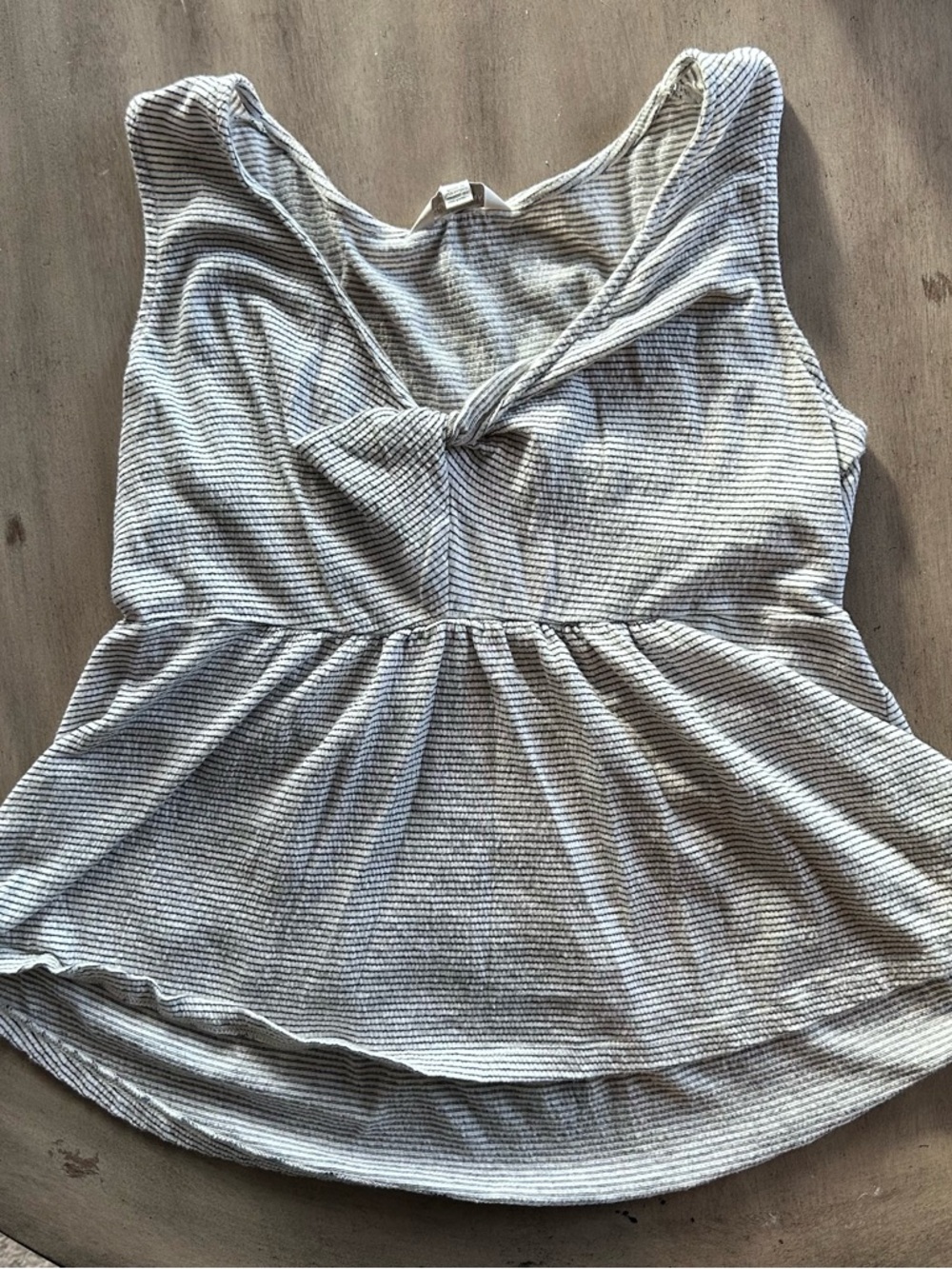 Lucky Brand Gray & White Striped Knot-Front Peplum Tank